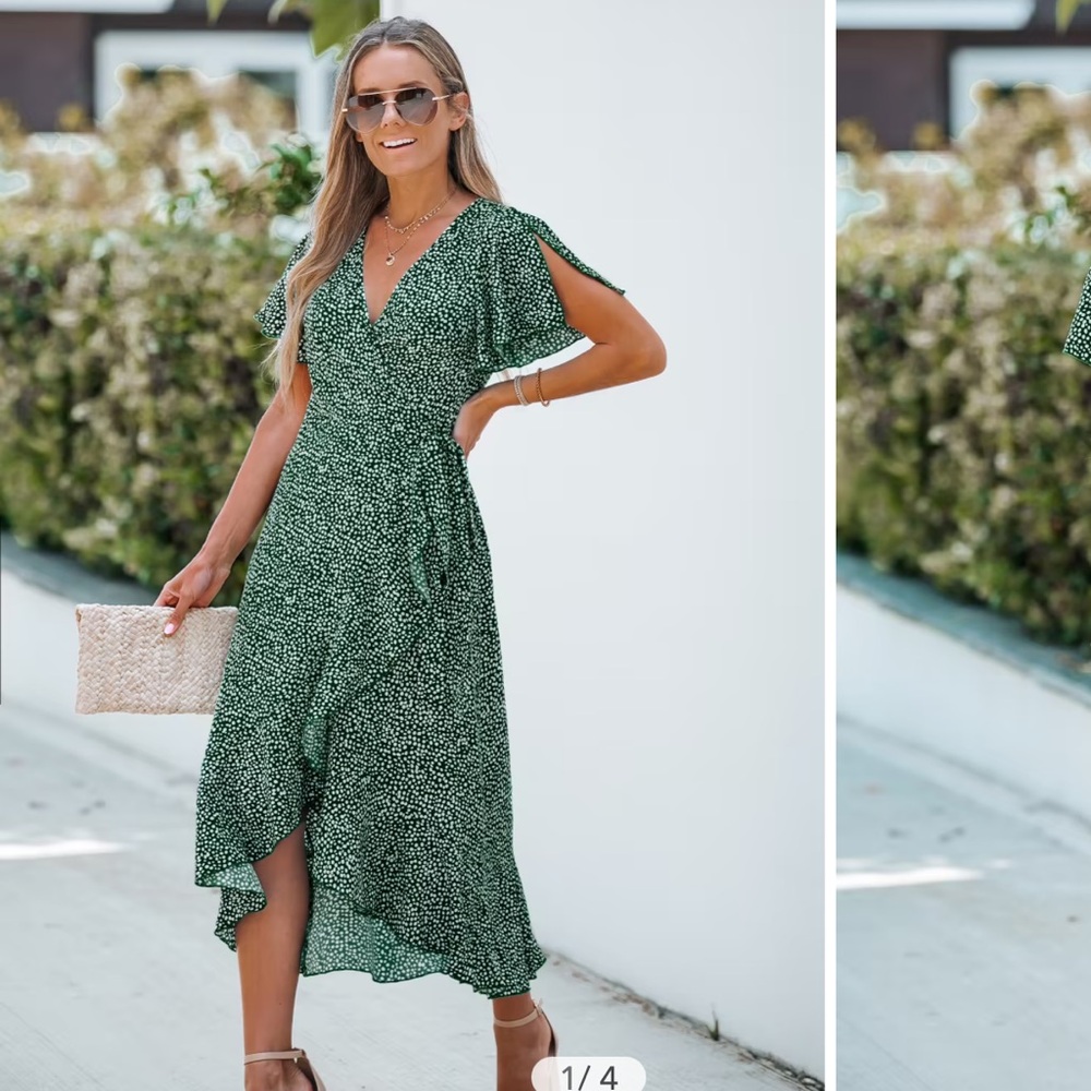 Cupshe Wrap Dress Flared Sleeve V-neck Size XL